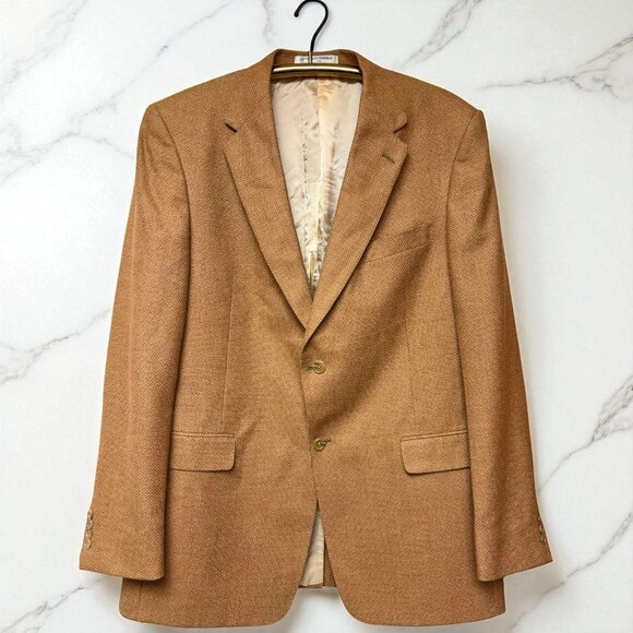 HICKEY FREEMAN Twine Brown Basketweave Texture Silk Wool Blend Sport Coat - Picture 1 of 10